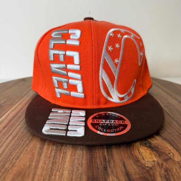 Cleveland Browns Snapback Hat Embroidered Logo Cap Big C Orange Brown New Tags - Picture 16 of 16